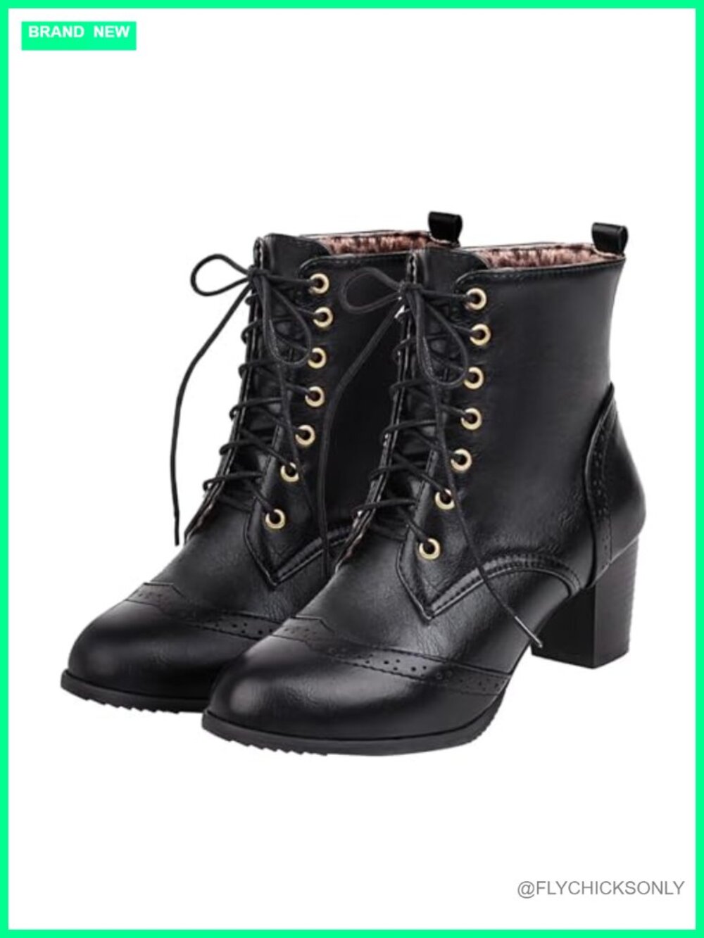 Women's Lace Up Brogue Ankle Boots Chunky Block Heel Round Toe Bootie